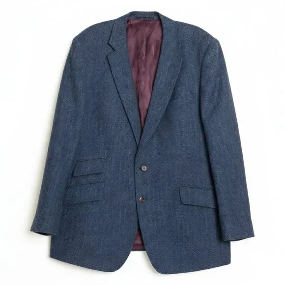 Cordings London Herringbone Tweed Blazer 44R Navy 100% Wool Jacket - Picture 1 of 15